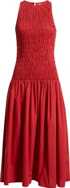 Faithfull the Brand Sanchia Shirred Drop Waist Midi Dress