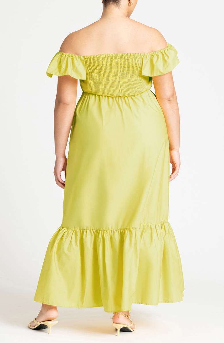 ELOQUII Ruffle Off the Shoulder Poplin Maxi Dress, Alternate, color,