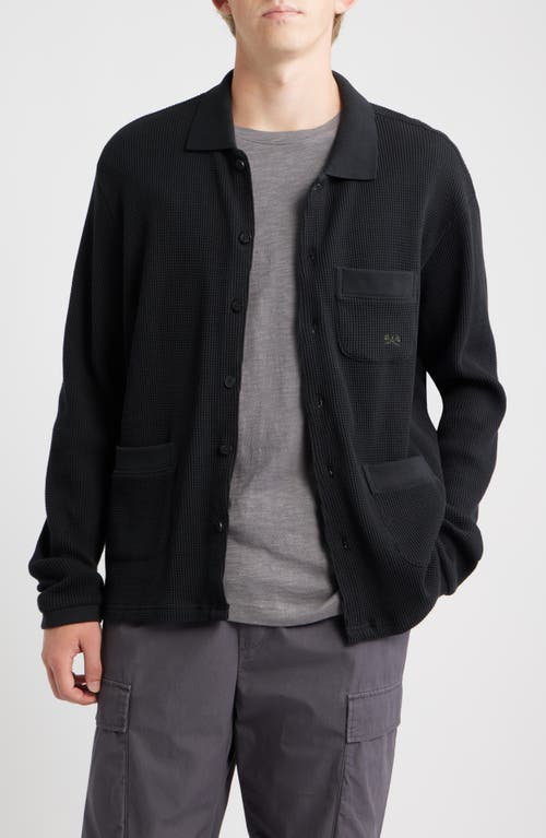 DARK SEAS Delano Cotton Thermal Button-Up Shirt in Black 