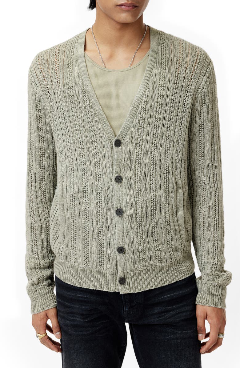 John Varvatos Kliment Mixed Media Linen Cardigan, Alternate, color, Sage Brush