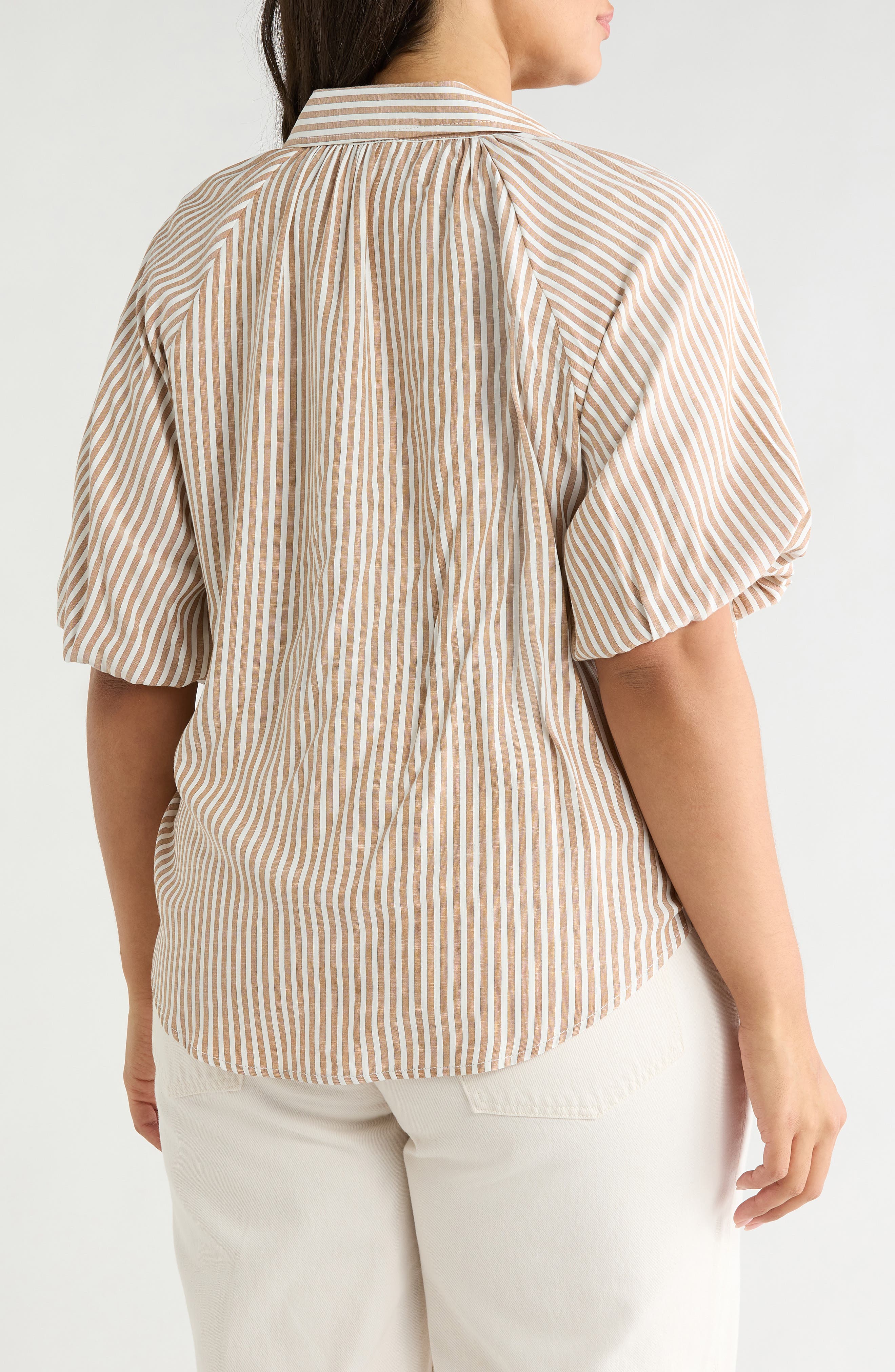 Stripe Bubble Sleeve Button-Up Shirt - image 2