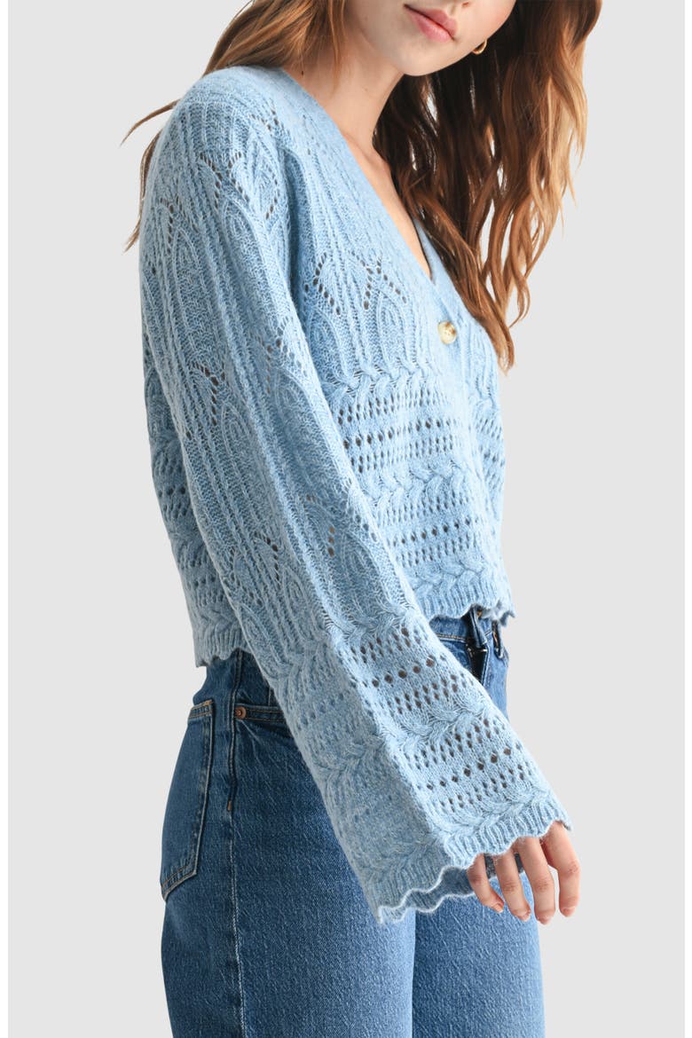 Scalloped Pointelle Cardigan, Alternate, color, BLUE