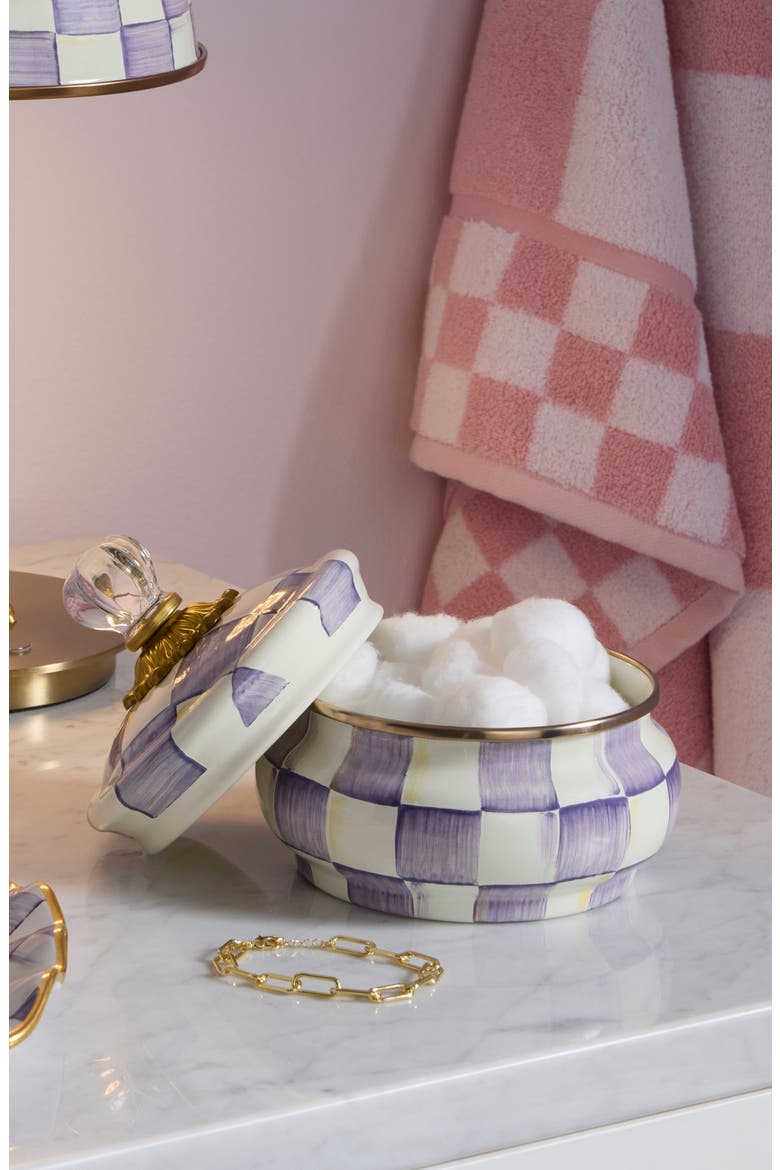 Violet Check Enameled Steel Squashed Pot, Alternate, color, VIOLET