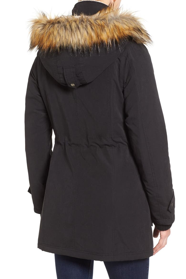 FAUX FUR TRIM ANORAK, Alternate, color, BLACK