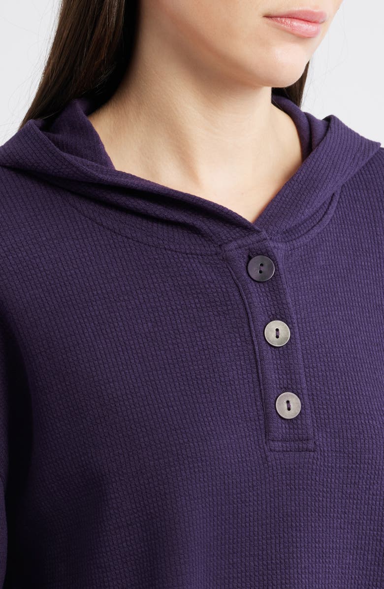 Eileen Fisher Hooded Cotton Blend Thermal Knit Top, Alternate, color, Aubergine