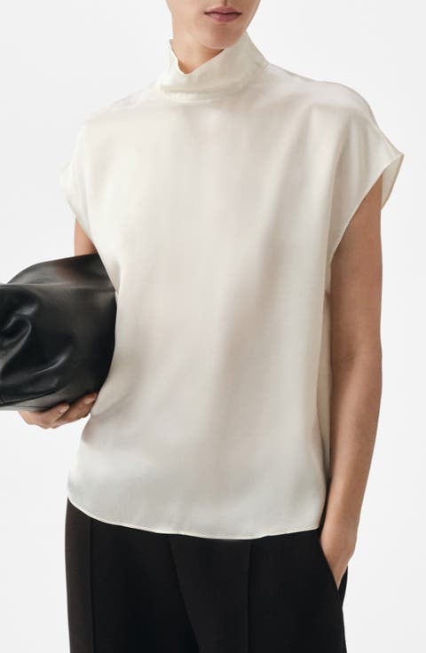 Selection Mock Neck Silk Satin Top