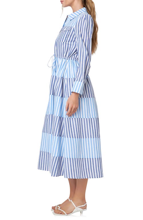 ENGLISH FACTORY ENGLISH FACTORY STRIPE BLOCK TIE WAIST LONG SLEEVE MIDI DRESS