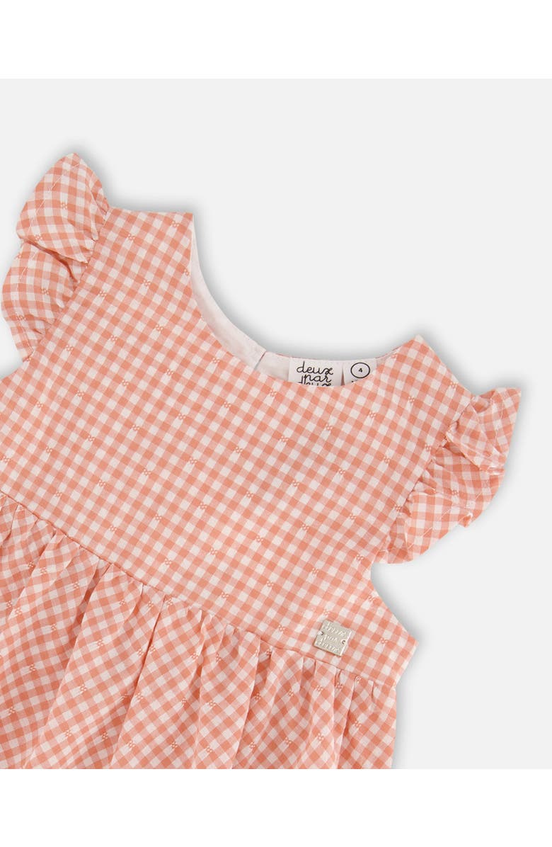 Deux par Deux Little Girl's Peasant Dress With Frill Sleeves Vichy Dusty Rose, Alternate, color,