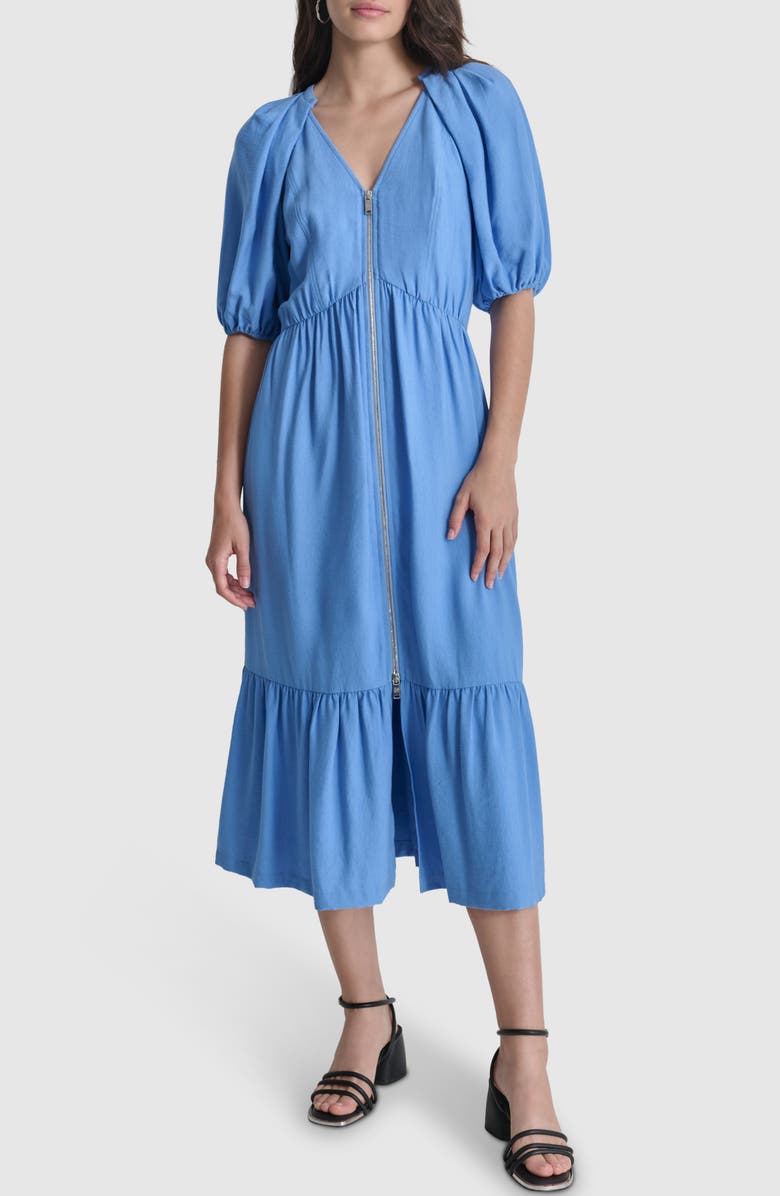 DKNY Puff Sleeve Midi Dress, Main, color, 