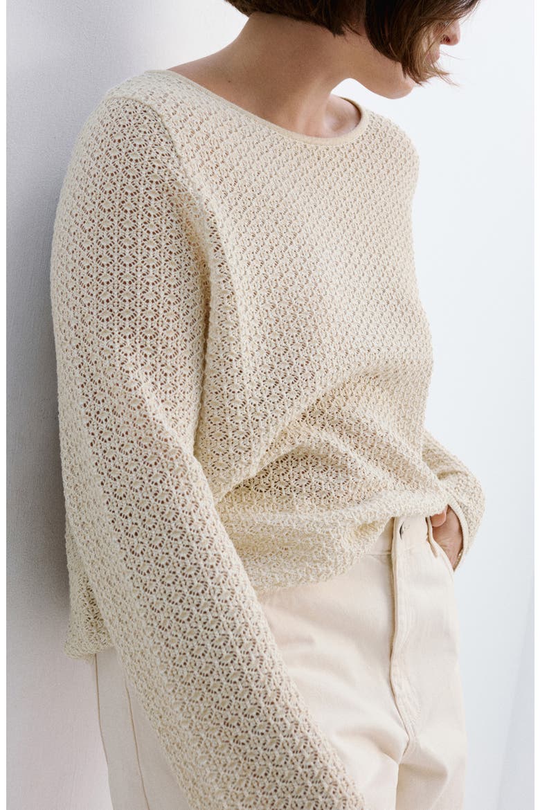 Open Knit Crewneck Sweater, Alternate, color, GOLD