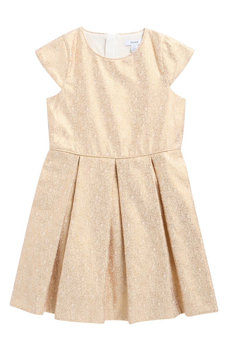 Reiss Kids' Nia Metallic Pleated Dress, Main, color, Gold