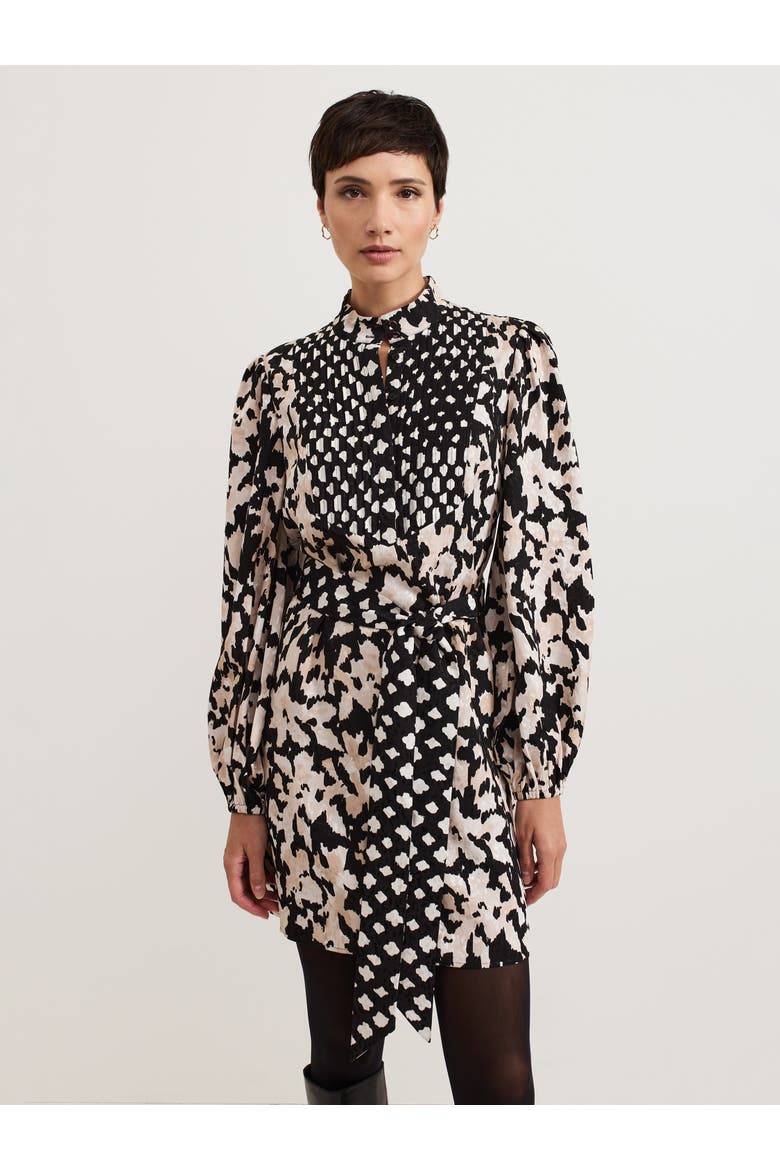 Dolly Mandarin Collar Mini Shirt Dress, Main, color, Black/Ivory