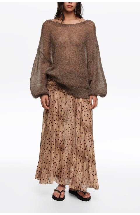 Dots Gathered Flared Skirt