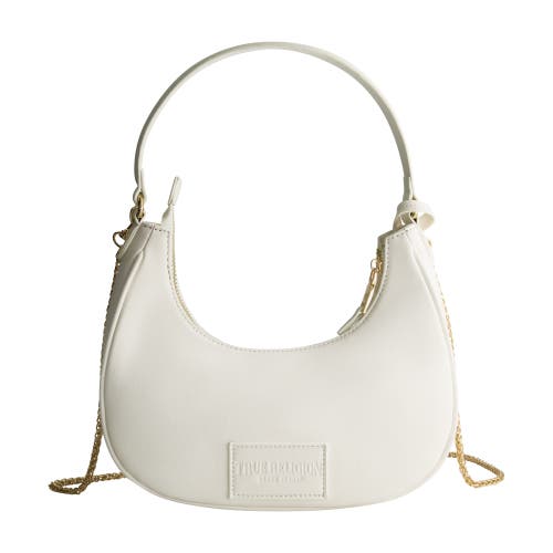 True Religion Zip Top Crescent Hobo Bag In White