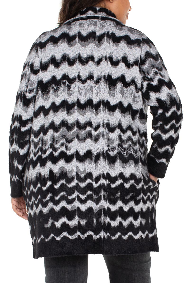 Liverpool Los Angeles Jacquard Open Front Sweater-Coat, Alternate, color, Black Grey Wavy Stripe