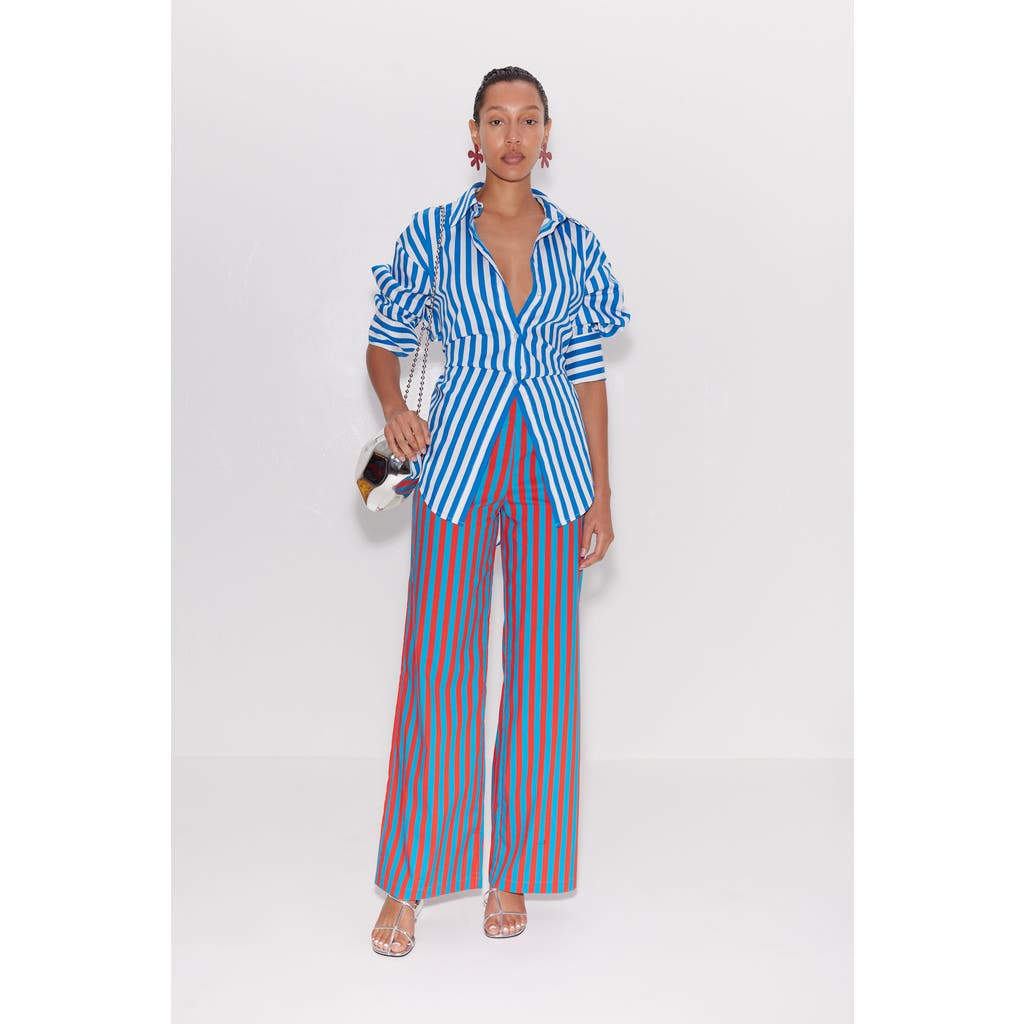 Simonmiller Pia Poplin Pant In Blue/paprika Stripe