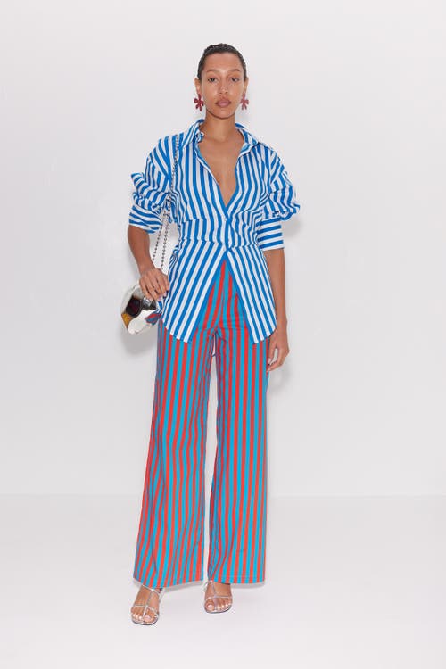 Simonmiller Loch Striped Poplin Button Up Top Blue Stripe In Blue Stripe