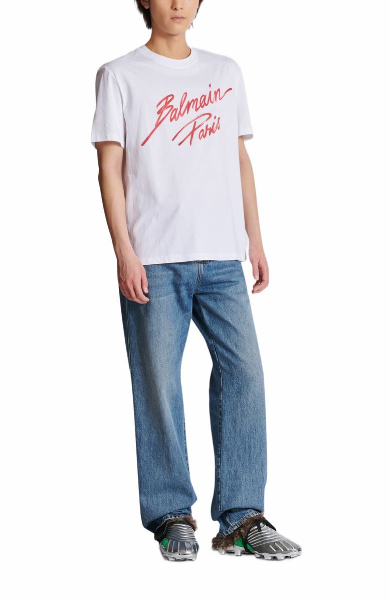 Balmain T-Shirt With Balmain Lipstick Print, Main, color, Red