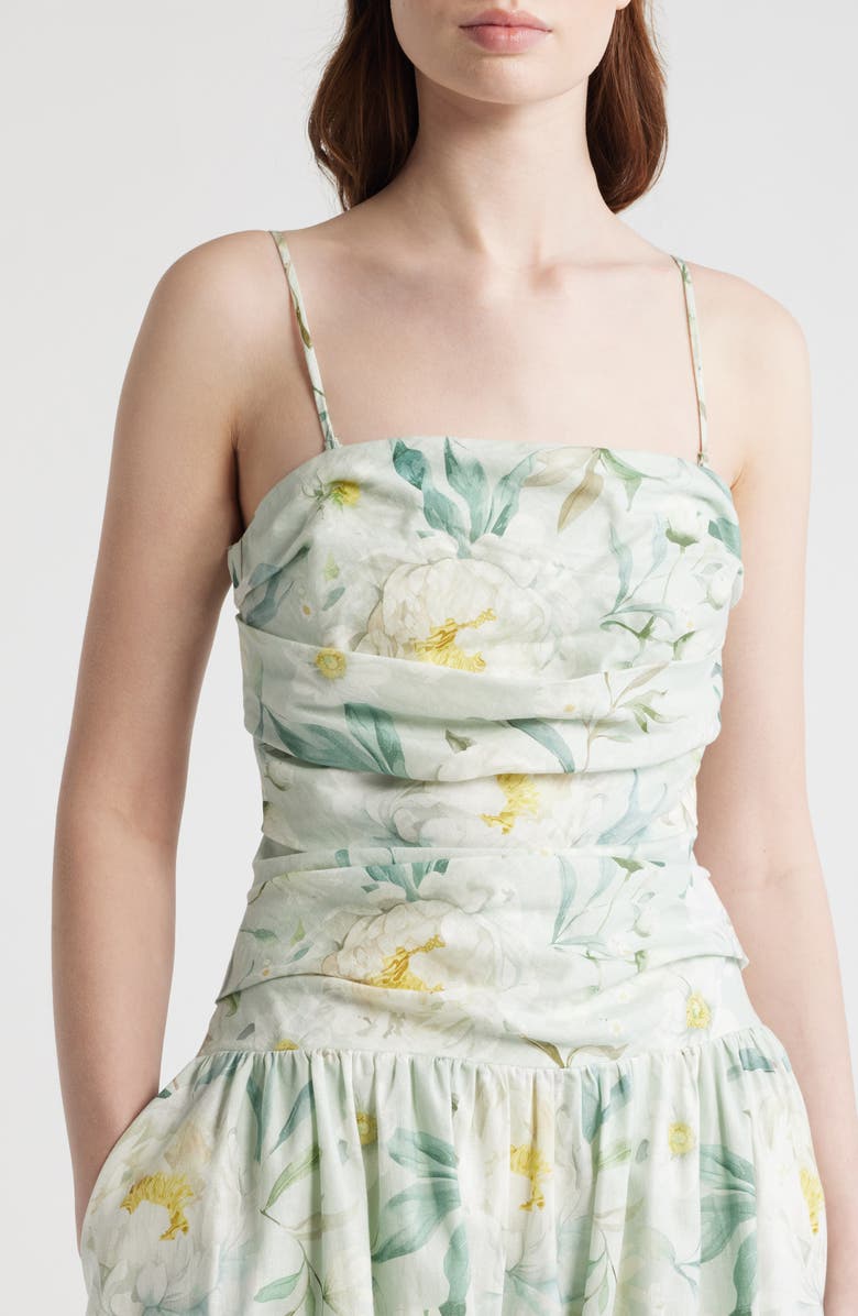 En Saison Marlowe Floral Cutout Back Drop Waist Midi Dress, Alternate, color, Sage White Yellow