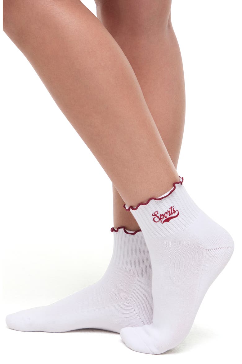 Nina 2-Pack Lettuce Edge Ankle Socks, Main, color, WHITE/ZINFANDEL