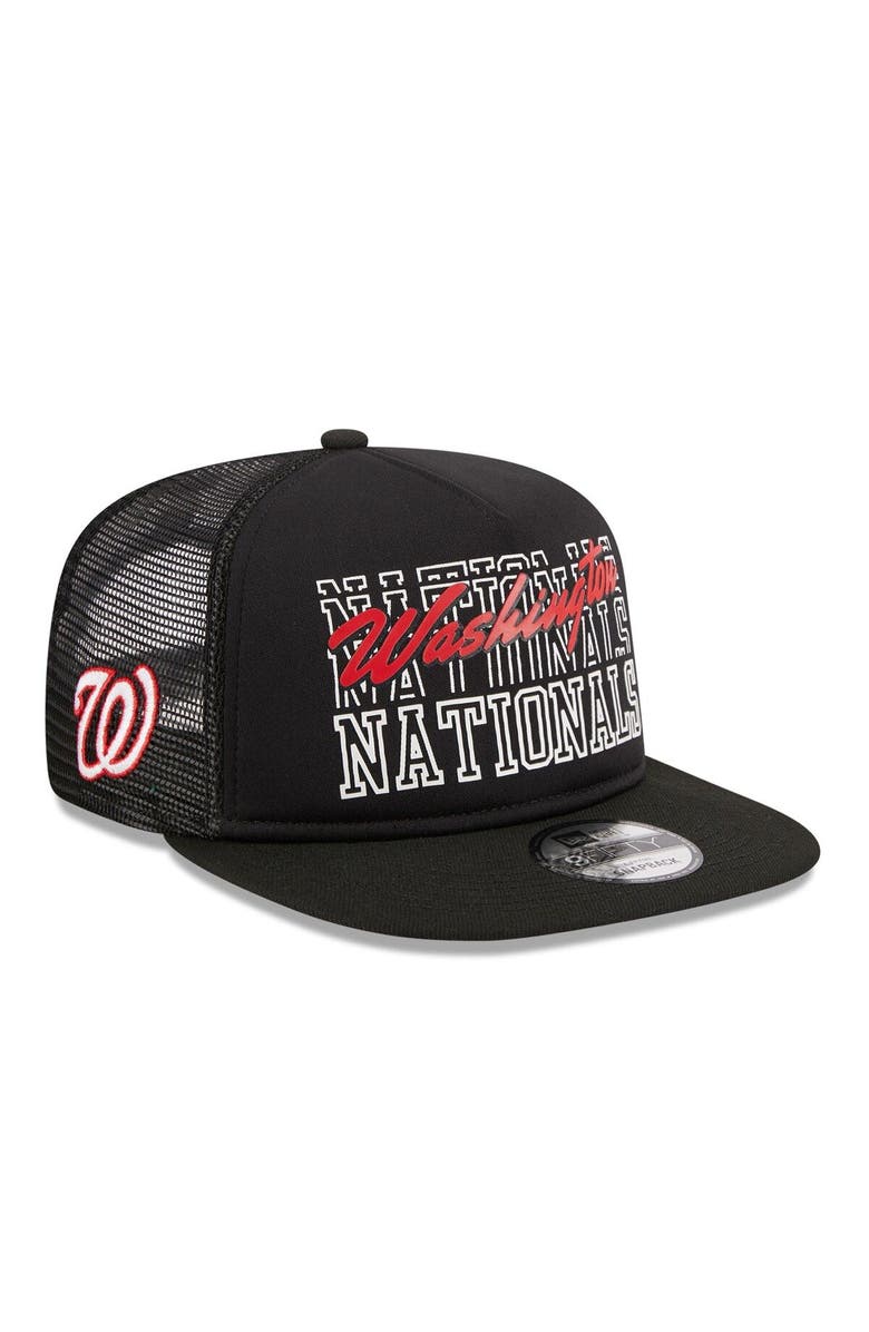New Era Men's New Era Black Washington Nationals Street Team A-Frame Trucker 9FIFTY Snapback Hat, Main, color,