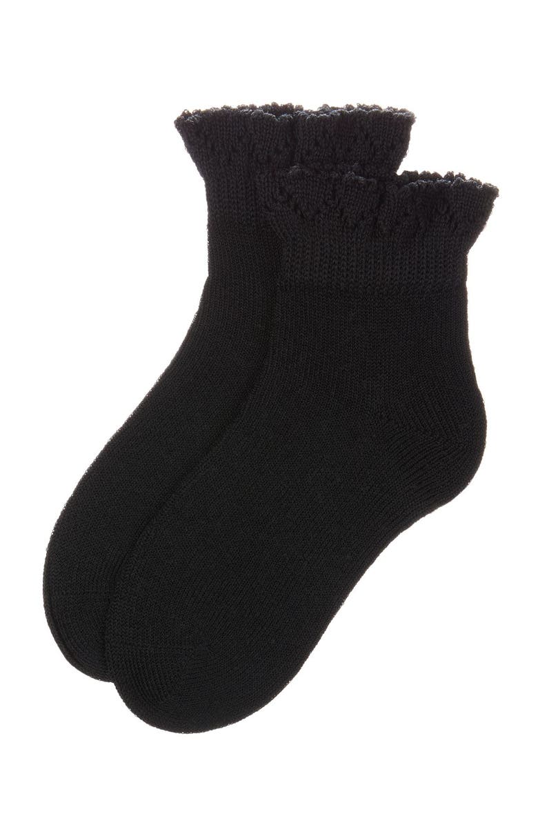 MeMoi Crochet Ruffle-Trim Cotton Blend Ankle Sock, Alternate, color, Black