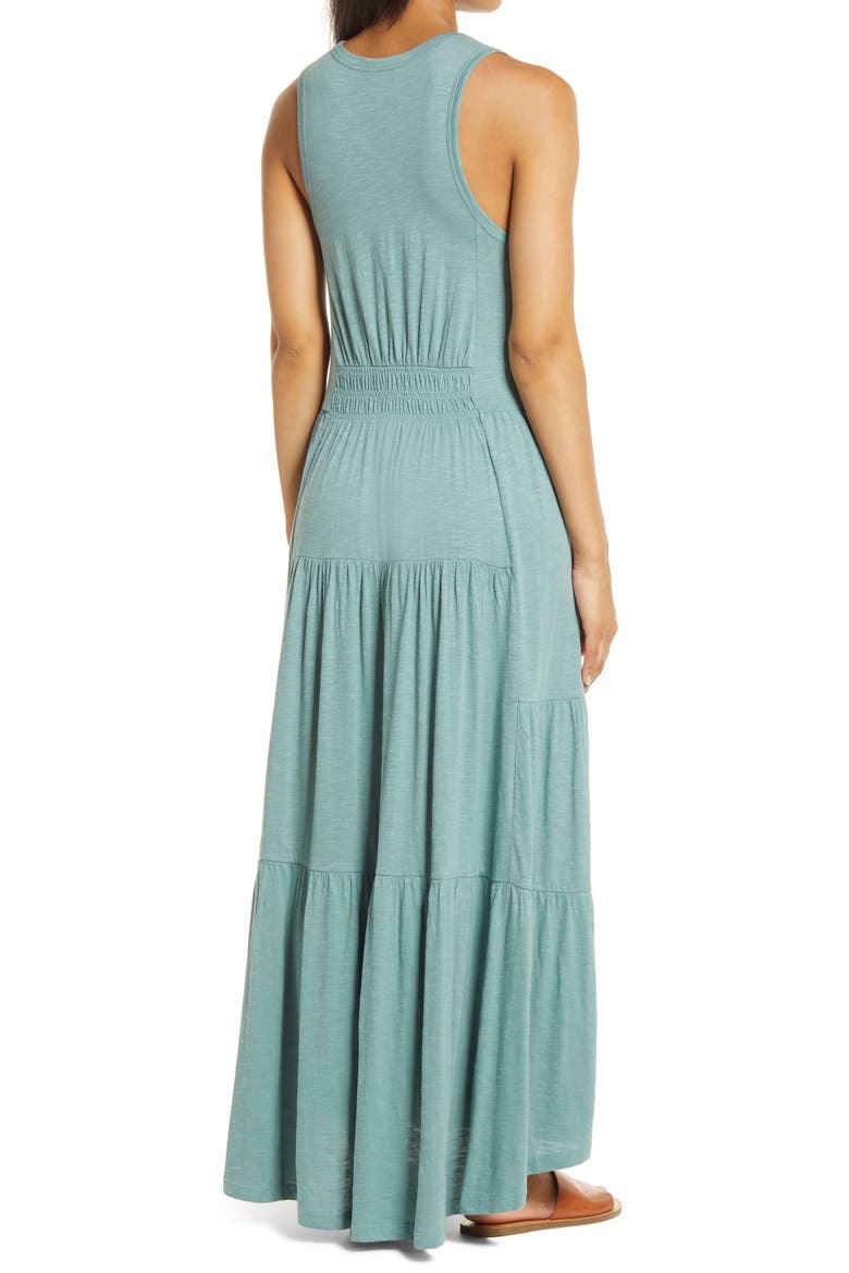 Tiered Smocked Waist Jersey Maxi Dress, Alternate, color, GREEN TRELLIS