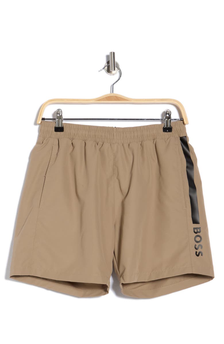 BOSS Dolphin Swim Trunks, Alternate, color, Dark Beige