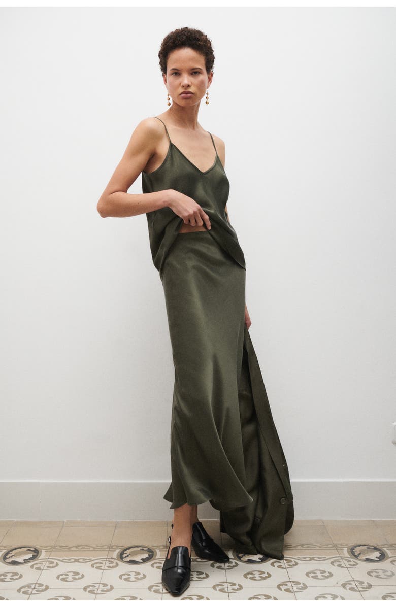 SILK LAUNDRY LONG BIAS CUT SKIRT PINE, Alternate, color, Pine