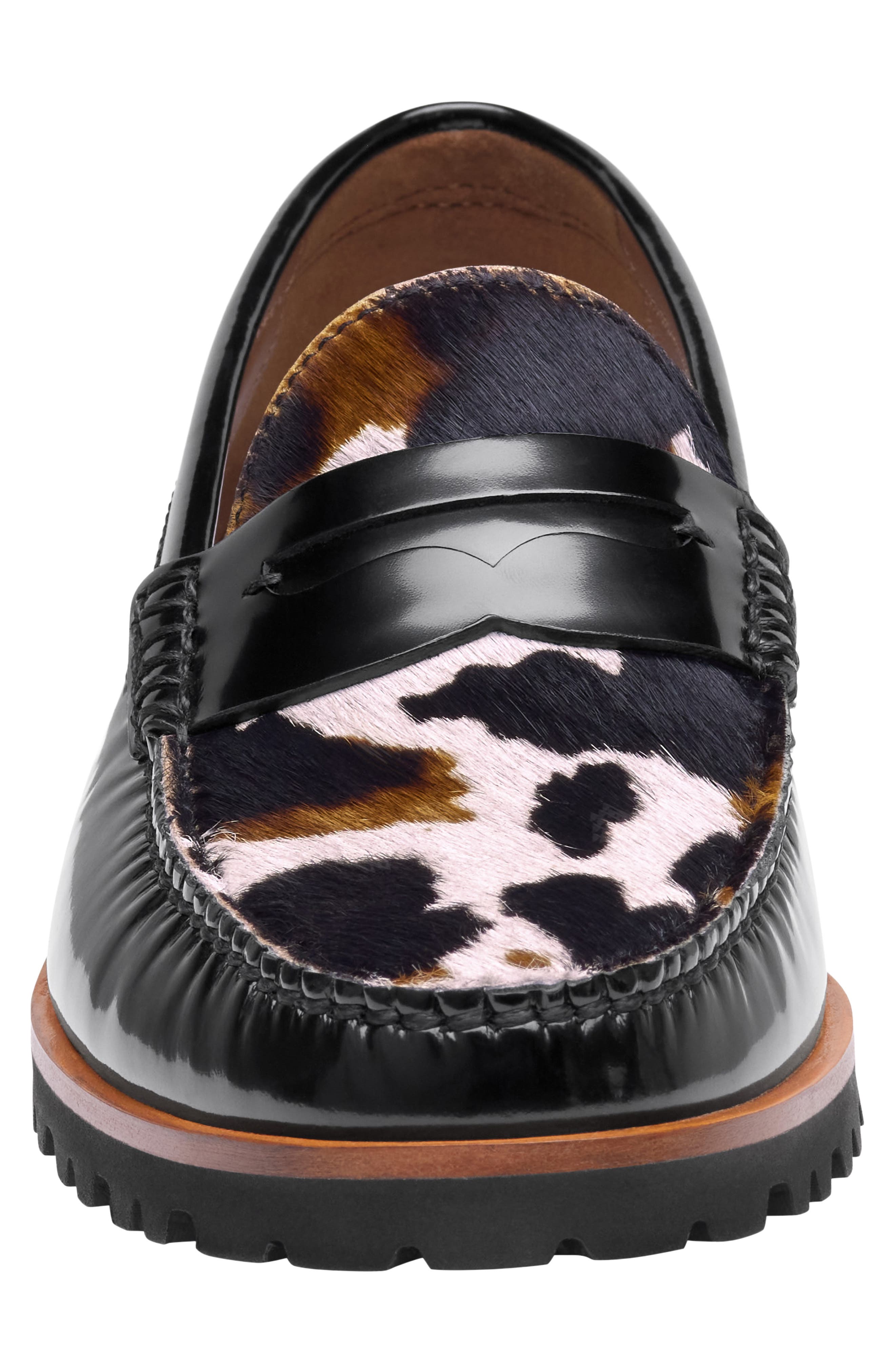 Baldwin Lug Sole Penny Loafer, Alternate, color, BLACK/ WHITE MULTI HAIRCALF
