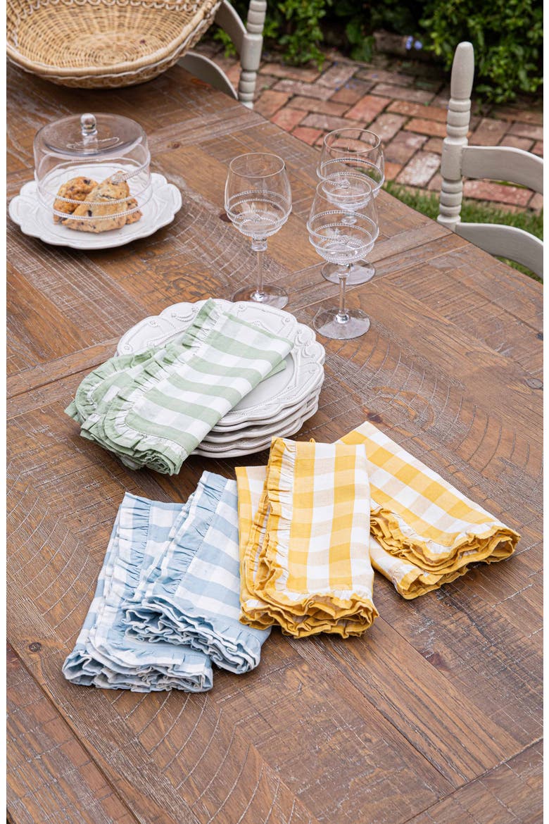 Gingham Ruffle Set of 4 Cotton & Linen Napkins, Alternate, color, SUNSHINE