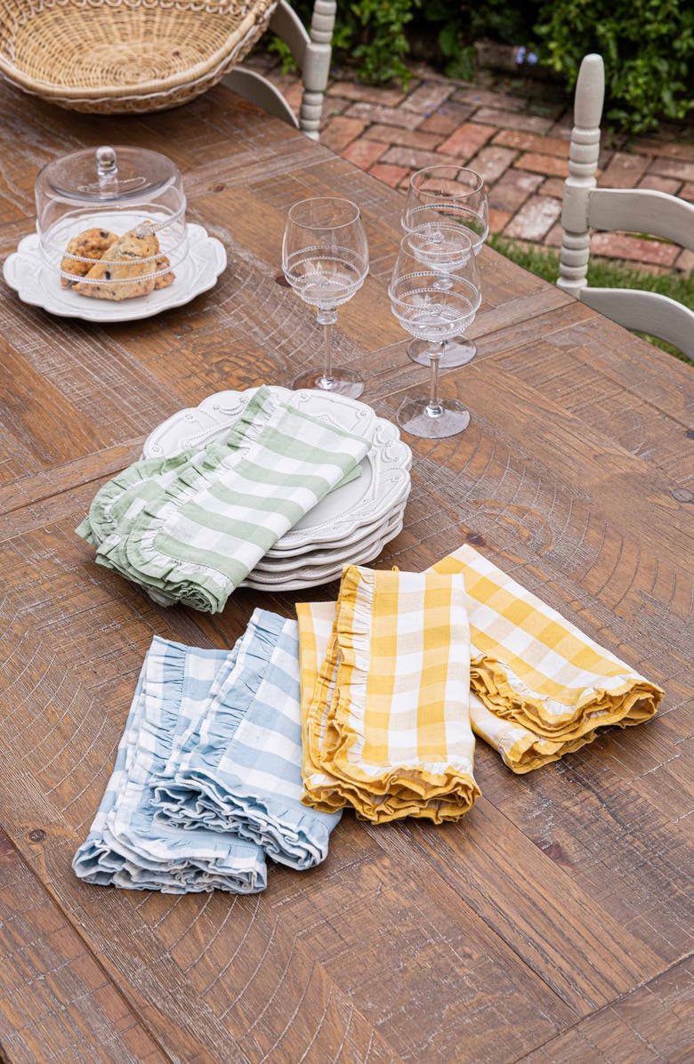 Juliska Gingham Ruffle Set of 4 Cotton & Linen Napkins, Alternate, color, Sunshine