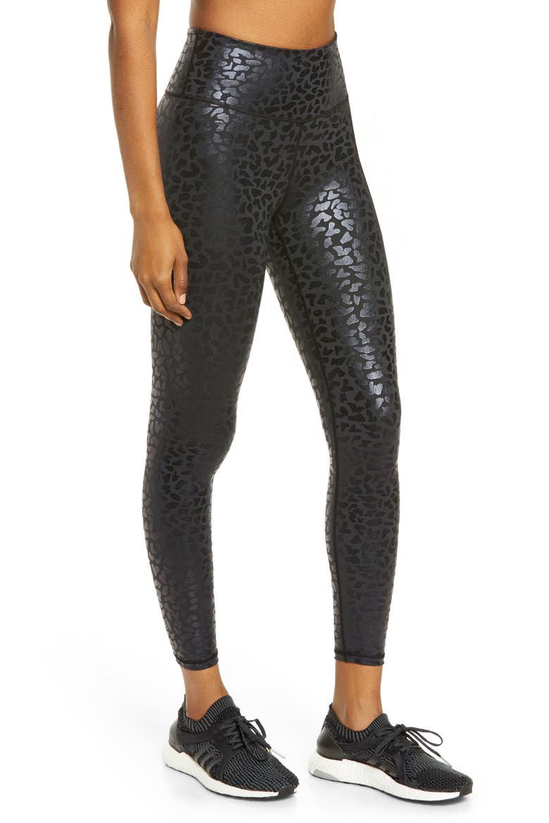 Chi Chi Foil Animal Print High Waist Leggings, Alternate, color, BLACK SHINE