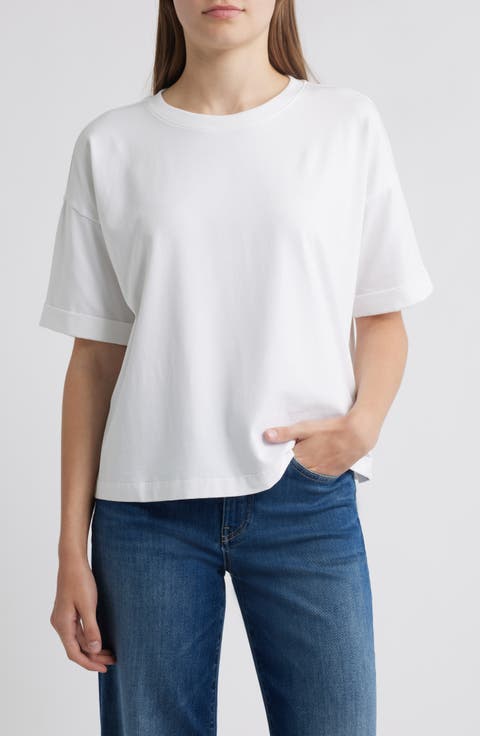 Cuffed Sleeve Cotton Crewneck T-Shirt