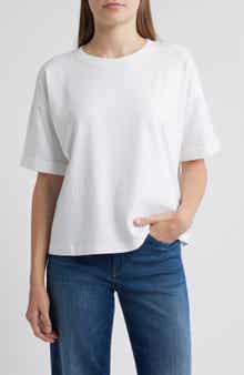 Eileen Fisher Cuffed Sleeve Cotton Crewneck T-Shirt