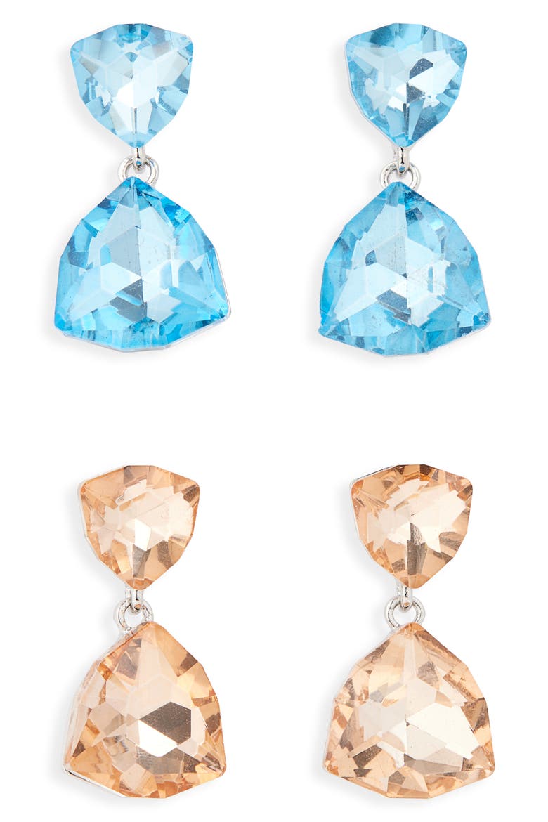 Set of 2 Trillion Cut Crystal Drop Earrings, Main, color, BLUE/ CHAMPAGNE