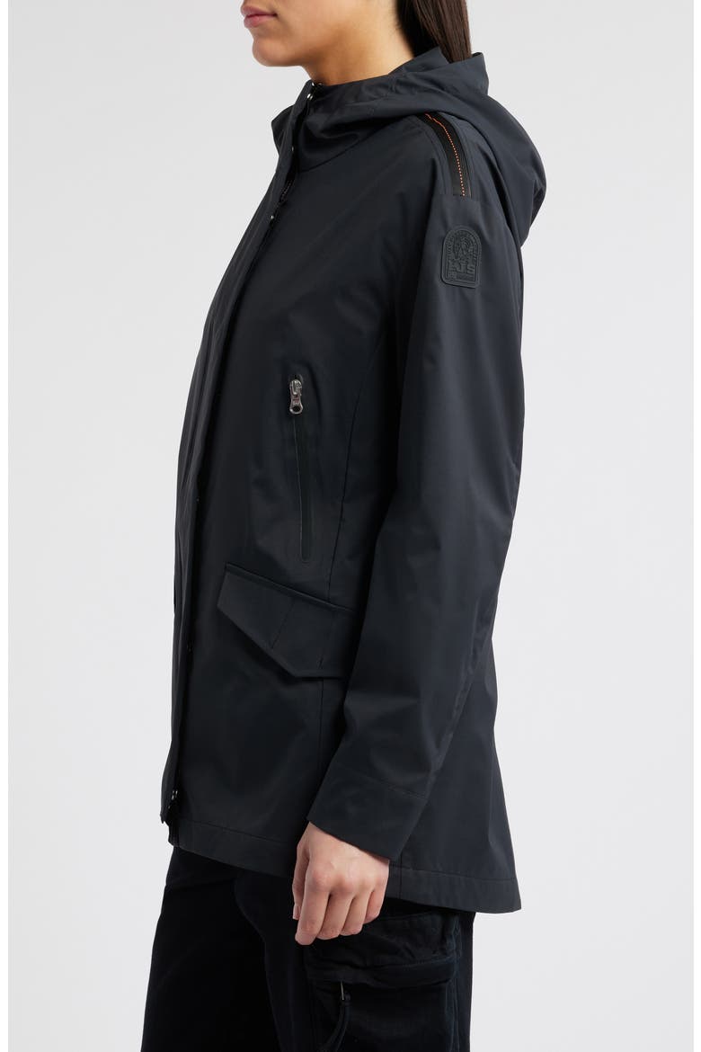 Carmela Water Repellent Hooded Raincoat, Alternate, color, BLACK