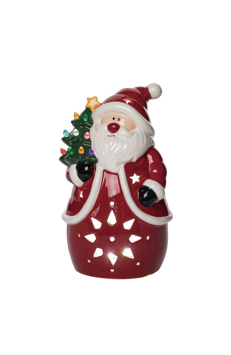 Transpac Multicolor Light Up Santa Tree Ceramic Decorative Figurine, Main, color, Red