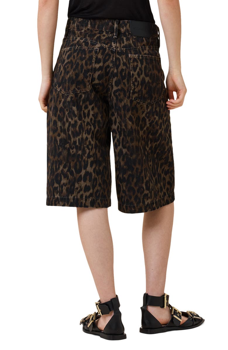 AllSaints Louie Leopard Long Denim Shorts, Alternate, color, Leppord Brown