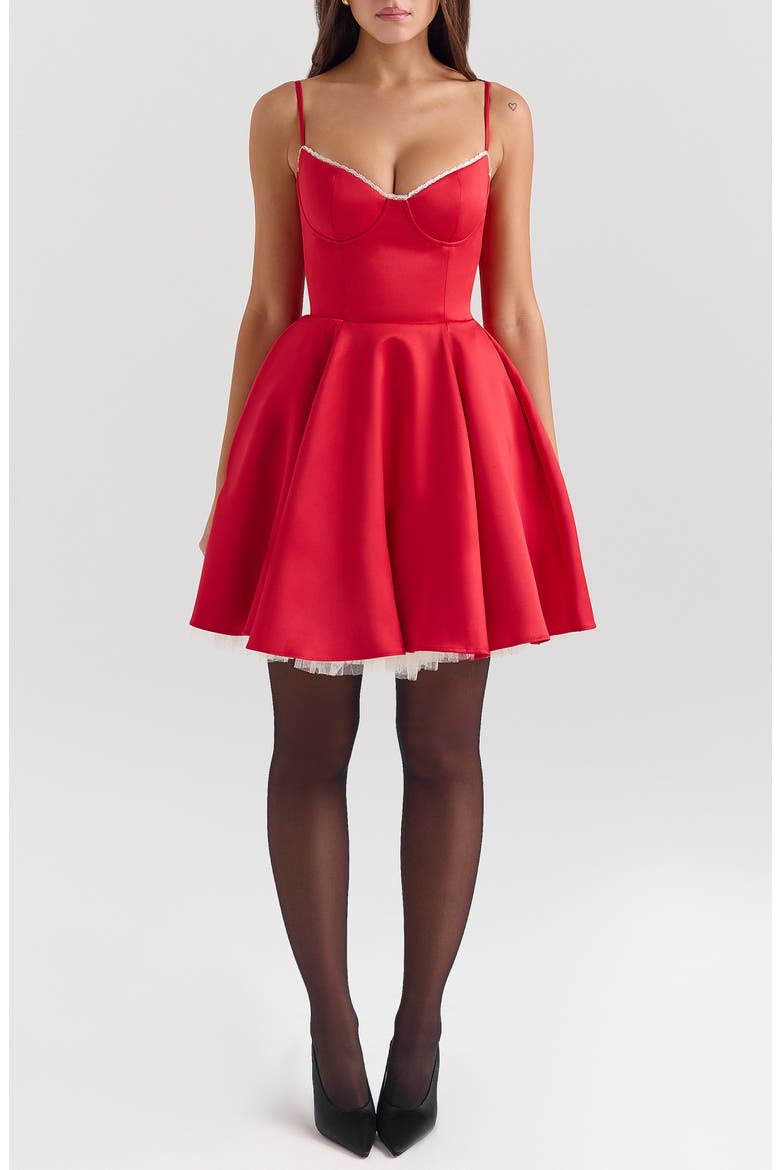 Minimoiselle Bustier Stretch Satin Minidress, Alternate, color, FLAME SCARLET
