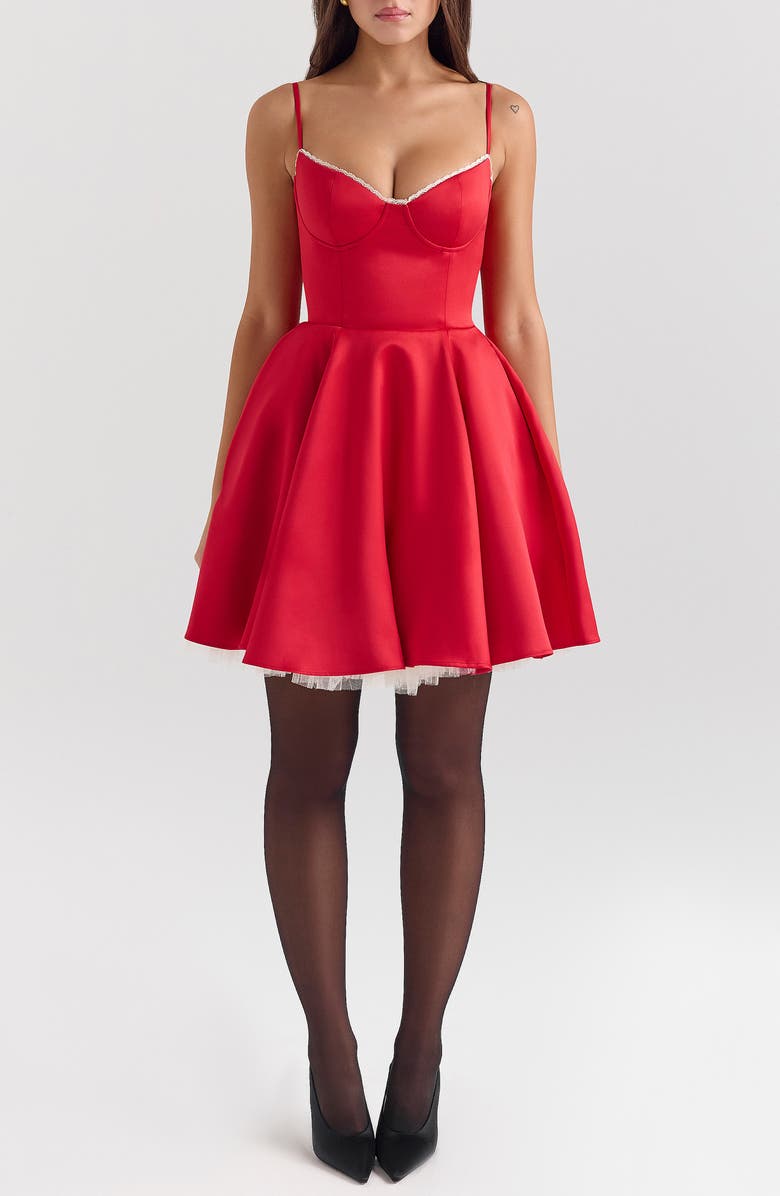 HOUSE OF CB Minimoiselle Bustier Stretch Satin Minidress, Alternate, color, Flame Scarlet