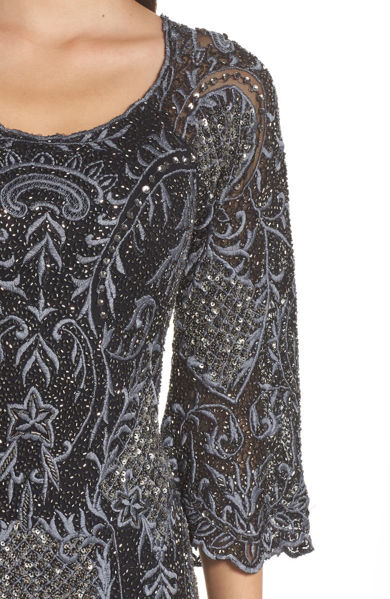 Pisarro Nights Embellished Mesh Cocktail Dress, Alternate, color, 