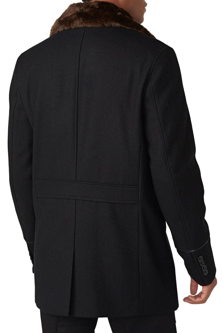 Wool Blend Peacoat with Faux Fur Collar, Alternate, color, BLACK/ BROWN