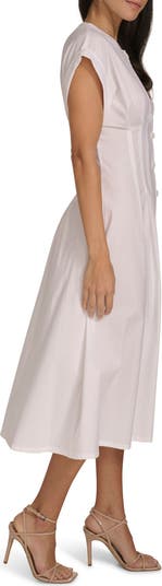 Short Sleeve Button Front Midi Dress