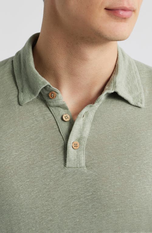 Alex Crane  Linen Polo In Moss