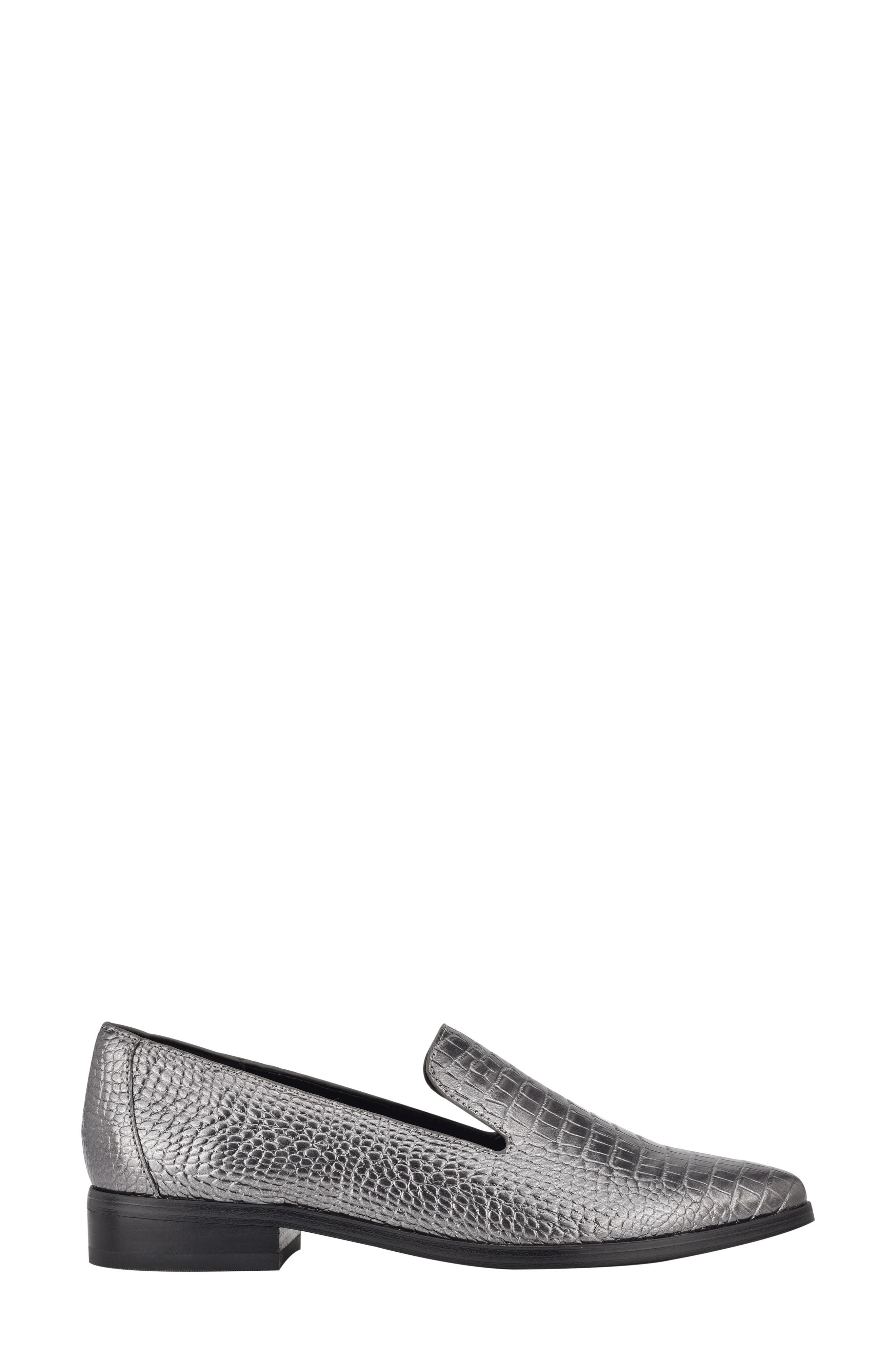 Zolee Croc Embossed Faux Leather Loafer, Alternate, color, PEWTER METALLIC CROCO