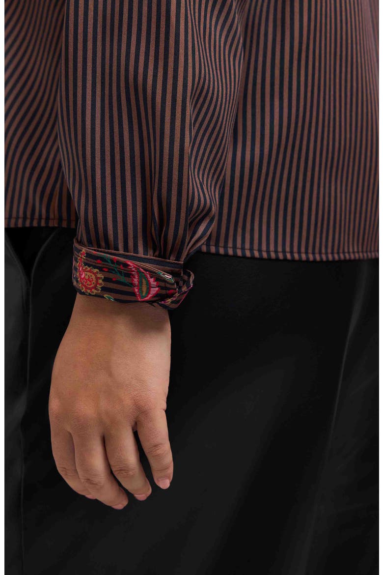 Marina Contrast Pocket Stripe Cotton Poplin Button-Up Shirt, Alternate, color, BROWN MULTI