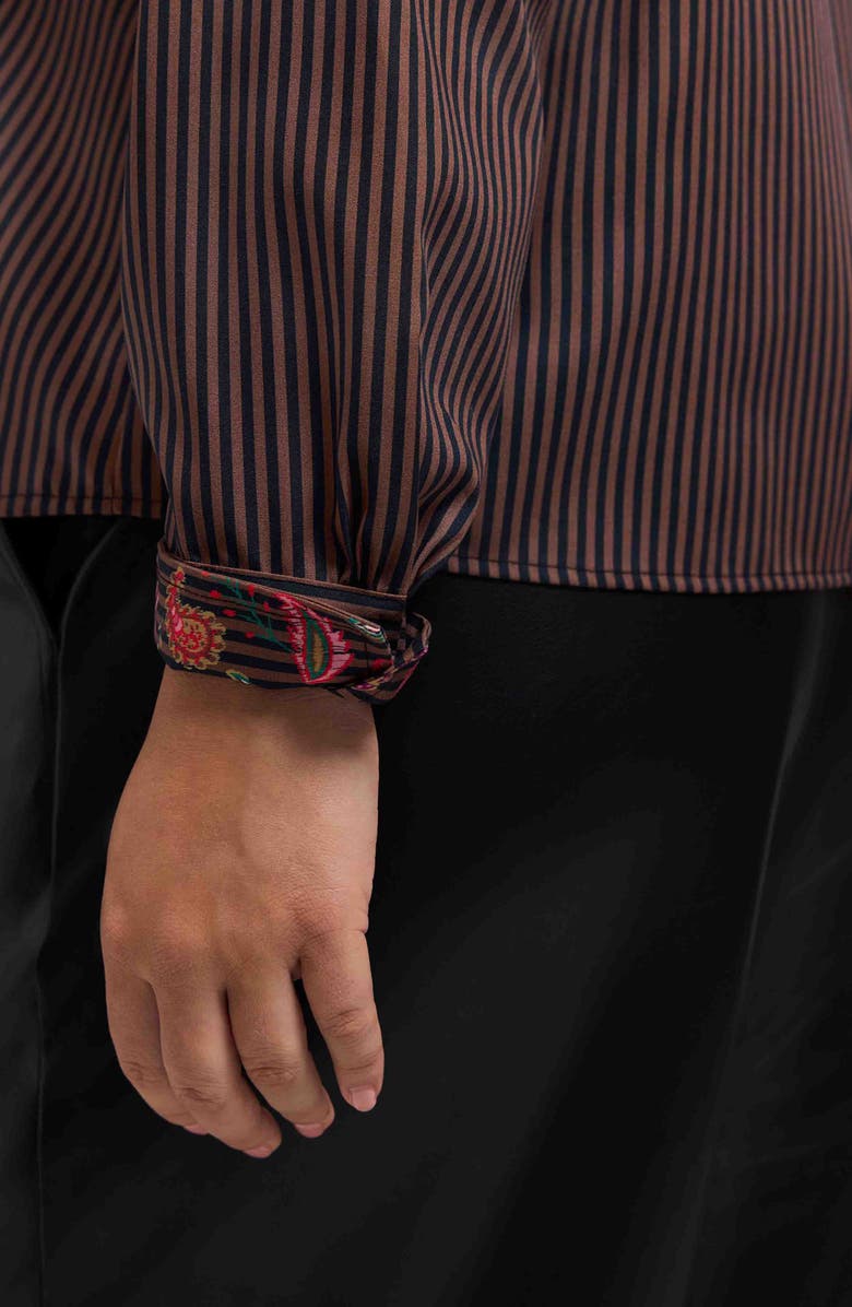 Foxcroft Marina Contrast Pocket Stripe Cotton Poplin Button-Up Shirt, Alternate, color, Brown Multi