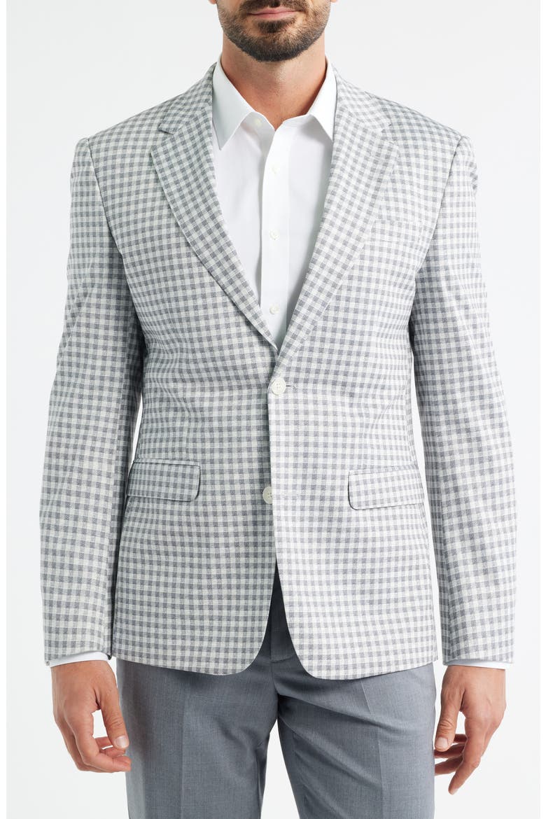 DH-XTENSION Modern Fit Gingham Check Stretch Sport Coat, Alternate, color, GREY