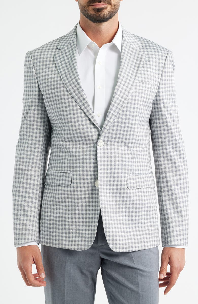 DANIEL HECHTER DH-XTENSION Modern Fit Gingham Check Stretch Sport Coat, Alternate, color, Grey